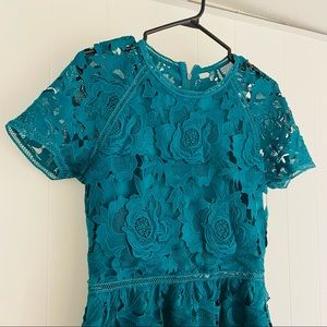 Teal Urban Outfitters Short Sleeve Floral Detail Mini Dress.